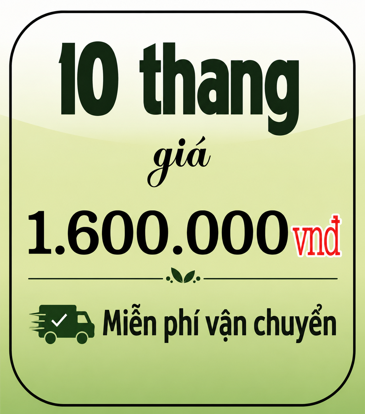 10 thang giá 1.600.000 vnđ (Miễn phí vận chuyển toàn quốc)